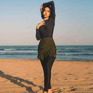 水着 レディース ムスリム ブルキニ 長袖 ロングパンツ ショートスカート 3点セット 前ファスナー UVカット 速乾 パッド付き マリンスポーツ