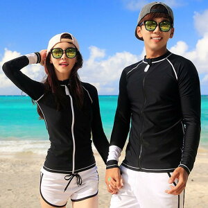 水着 カップル 長袖 UVカット 速乾 高伸縮性 ラッシュガード 温泉 ハネムーン サーフィン ダイビング シュノーケリング フィットネス 体型カバー 5点セット(x2)