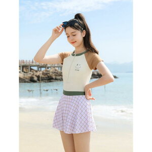 水着 女児 ジュニア スクール水着 ワンピース スカート一体型 スカパン 体型カバー 小学生 中学生 高校生 水泳 プール 海水浴 スイミング 動きやすい ナイロン ポリエステル素材 浅いブラウ