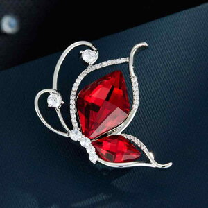 ブローチ レディース アンコラレッドクリスタル 蝶 ジルコニア マイクロパヴェ 電気メッキ加工 銅製 ファッション シンプル エレガント 上品 普段使い(x2)