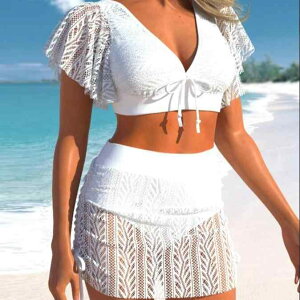 水着 レディース 夏 体型カバー 露出控えめ 無地 ハイウエスト スイムパンツ スカートタイプ セパレート ビキニ セット ノンワイヤー パッド入り プール ビーチ リゾート(x2)