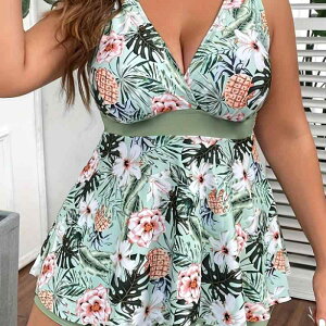 水着 レディース 胸パッド付き ノンワイヤー 欧米風 花柄 スカート セパレート ハイウエスト ビキニ セクシー おしゃれ スイムウェア 温泉 プール 体型カバー 大きいサイズ ポリエステル素