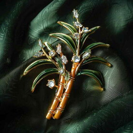 ブローチ レディース 高級感 竹モチーフ 個性的 華やか 本金メッキ 電気メッキ加工 銅製 スーツ アクセサリー フォーマル カジュアル オリジナルデザイン ラッキーアイテム プレゼント ギフト(x10)
