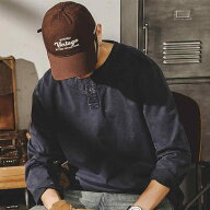 Tシャツ メンズ ヘビーウェイト 長袖 ヘンリーネック ゆったり オーバーサイズ アメリカンヴィンテージ …