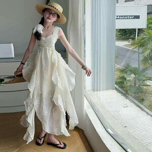 ワンピース 女の子 春夏 アシンメトリー キャミソール キッズ ジュニア ポリエステル 綿裏地 プリンセスライン おしゃれ ビーチ リゾート ベージュ 130cm 140cm 150cm 160cm 170cm