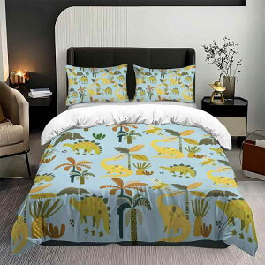 布団カバーセット 子供 男の子用 ピーチスキン加工 柔らか肌触り かわいい恐竜柄 3点セット ポリエステル素材 掛け布団カバー 枕カバー