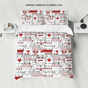 布団カバーセット 3Dデジタルプリント 磨毛加工 肌触りなめらか カラフル 猫柄 キュート 掛け布団カバー 枕カバー2枚 3点セット ポリエステル生地 SNS映え おしゃれ オールシーズン対応