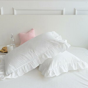 枕カバー 無地 サテン フリル かわいい フェミニン シングル ダブルサイズ対応 ホワイト ポリエステル素材 ツイル織り モダン シンプル 寝具 通年 快適(x2)