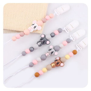 おしゃぶり ホルダー ベビー 赤ちゃん ソフトシリコン製 歯固め 落下防止 クリップ ストラップ チェーン ねずみ型 かわいいデザイン 多機能 新生児 乳幼児(x3)