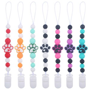 ベビー 歯固め シリコン製 柔らかい 犬の足あと柄 おしゃぶりホルダー 落下防止ストラップ 多色展開 カラフル 新生児 乳幼児 かわいい 赤ちゃん(x3)