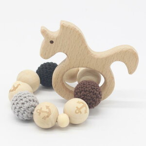 歯固め ベビー ブナの木製 ニットビーズ 噛むおもちゃ 赤ちゃん おもちゃ リング型 安心 安全 軽量 かわいい アニマルデザイン 6ヶ月以上 出産祝い ギフト プレゼント(x3)