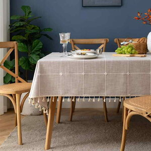 テーブルクロス 綿麻調生地 長方形 家庭用 リビング 耐久性 モダンデザイン インスタ映え チェック柄 ストライプ柄 無地 千鳥格子 幾何学模様 グレー コーヒー(x2)