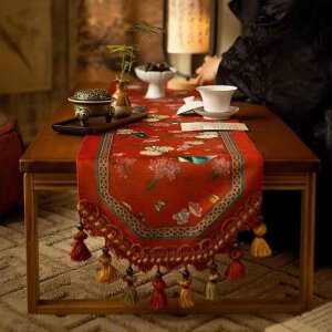 テーブルランナー 結婚式 ウェディング 慶事用 中華風 オリエンタル レッド 高級感 厚手 ベルベット 花柄 レトロ調 リビング ダイニング センターテーブル用