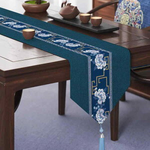 テーブルランナー 新中国風 禅テイスト 防水加工 ポリエステル製 リネン調 タッセル付き 高級感 おしゃれ モダン リビング ダイニング ティーマット 長方形 敷物
