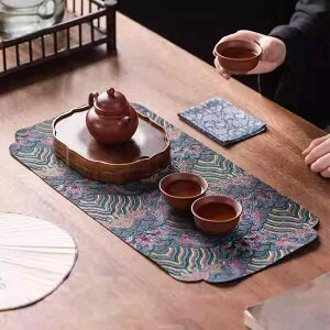 茶席 吸水性 新中華風 禅風 レトロ モダン 高級感 お茶会 来客用 ティーマット テーブルランナー 和室 リビング デスクマット 祥雲柄 竹柄