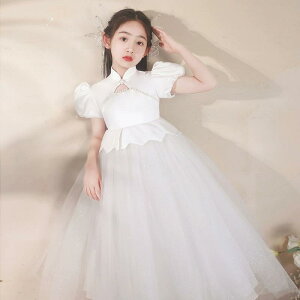 ドレス 女の子 キッズ 子供 女児 ジュニア 高級感 かわいい プリンセス ロングドレス ホワイト チュール 結婚式 フラワーガール ピアノ発表会 演奏会 発表会ドレス ステージ衣装