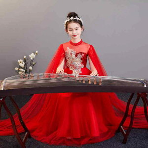 チャイナドレス キッズ 女の子 発表会 演奏会 古筝 ピアノ 合唱 衣装 中国風 水袖 ロング丈 かわいい 花柄 プリンセス風 柔らかな肌触り 夏用 ポリエステル素材