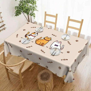 テーブルクロス 防水 防油 猫柄 かわいい ポリエステル 子猫 肉球プリント リビング用 円形 おしゃれな食卓カバー