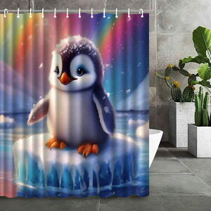 シャワーカーテン かわいい ペンギン柄 防水 ポリエステル製 デジタルプリント 浴室 バスルーム用 おしゃれ 目隠し 穴あけ不要 取り付け簡単 アニマルデザイン
