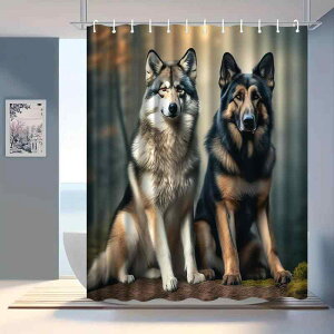 シャワーカーテン 防水 穴あけ不要 鮮明 デジタルプリント ポリエステル製 狼 動物柄 バスルーム用 おしゃれ インテリア モダンデザイン 豊富なサイズ展開