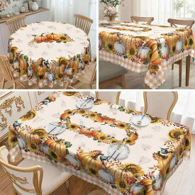テーブルクロス 撥水 防汚 秋 南瓜 感謝祭 収穫 レトロ調 長方形 ポリエステル 食卓カバー ダイニング リビング インテリア デコレーション
