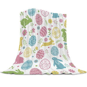 ブランケット イースター うさぎ カラフルエッグ フランネル ふわふわ 快適 暖かい 保温性 ポリエステル 軽量 四季兼用 ひざ掛け 毛布