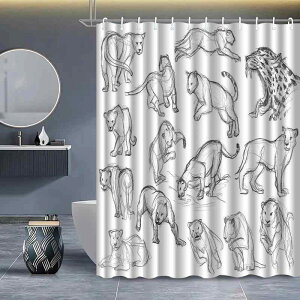 シャワーカーテン 防水 穴あけ不要 ポリエステル製 スケッチ画 デッサン画 アート風 湿気対策 間仕切り 浴室 バスルーム おしゃれ 目隠し シンプル 賃貸 壁 汚れ防止