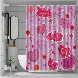 シャワーカーテン 防水 バレンタイン柄 穴あけ不要 間仕切り バスルーム用 目隠し ポリエステル製 アメリカンスタイル 脱衣所 洗面所 トイレ 水はね防止