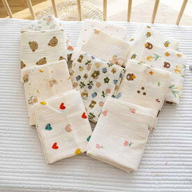 おくるみ ベビー 2重ガーゼ 綿 通気性 吸水性 出産準備 退院時 新生児 プリント しわ加工 ブランケット バスタオル よだれかけ ルームウェア 秋 かわいい