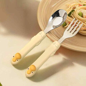ベビーフォーク スプーン ステンレス製 自主摂食トレーニング 食事練習 食べやすい かわいいアヒルデザイン 子供用 離乳食 幼児 赤ちゃん