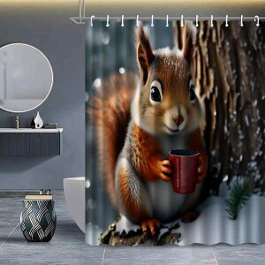 シャワーカーテン ポリエステル 防水 かわいい リス柄 バスルーム 間仕切り 目隠し おしゃれな アニマル柄 お風呂 洗面所 ユニットバス 穴あけ不要