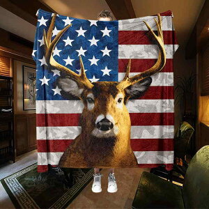 フランネル毛布 ポリエステル素材 ヘラジカ ワシ アメリカ国旗 プリント かわいい動物柄 あったか 四季対応 ソファカバー ひざ掛け お昼寝毛布 エアコン対策(x2)