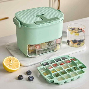 製氷皿 ワンプッシュ式 自動製氷 大容量 食品グレード 蓋つき 家庭用 アイストレー 氷保存容器 多機能 シンプル プラスチック製 冷蔵庫用 収納ボックス グリーン ベージュ