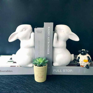 ブックエンド ブックスタンド 陶器 うさぎ シンプル ナチュラル かわいい インテリア おしゃれ 北欧 インスタ映え ホワイト 2個セット(x2)