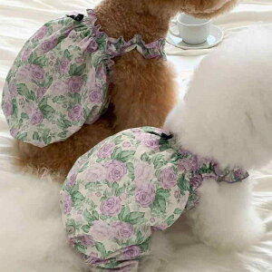 犬服 猫服 女の子 プリンセス かわいい 抜け毛防止 薄手 夏用 小花柄 コットンブレンド キャミソール タンクトップ 2本足 ウェア スタイ バンダナ セット お散歩 お出かけ 部屋着