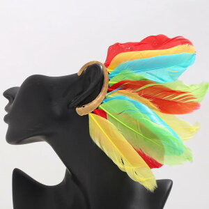 イヤーカフ イヤリング レディース レトロ ピーコックフェザー ノンホールピアス 欧米風 大ぶり インディアンジュエリー シルバー カラフル 幾何学模様 アシンメトリー ボリューム感 春夏