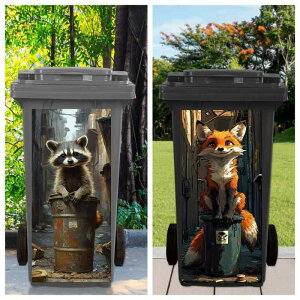 ウォールステッカー 防水 防湿 防カビ 防汚 ゴミ箱の上 アライグマ キツネ かわいい アニマル 動物 リビング 玄関 子供部屋 壁紙シール デコレーション シール 壁面 装飾 カートゥーン(x2)