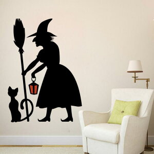 ウォールステッカー ハロウィン 魔女 猫 ランタン 防水 防汚 精密彫刻 モダン デコレーション 北欧 リビング 寝室 玄関 バー 店舗用 パーティー イベント 装飾 PVC素材 貼ってはがせる ウォー