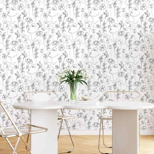 壁紙シール 防水 自己粘着 貼るだけ 簡単 DIY ミニマリスト 顔モチーフ 花柄 線画 おしゃれ リビング 寝室 玄関 模様替え アクセントクロス