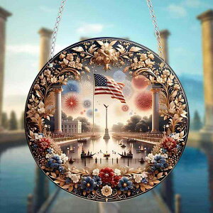 オーナメント レトロ アメリカ国旗 愛国 丸型 円盤 アクリル製 吊り下げ飾り 祝日 記念日 イベント 玄関 ポーチ ショーウィンドウ デコレーション(x2)