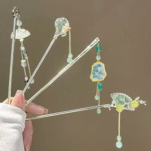 簪 レディース 新中華風 翡翠グリーン 玉石風 刺? 扇 タッセル レトロ 宮廷風 上品 エレガント 高級感 合金製 電気メッキ加工 華やか イベント 結婚式 パーティー ピンク