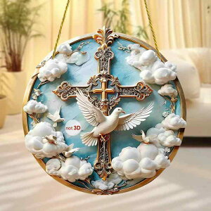 壁掛けオーナメント 平和の鳩 ピースドーブ 2D 平面 円形 木製 紐付き ナチュラル おしゃれ ガーデン 玄関 ドア インテリア雑貨 ウォールデコ(x2)