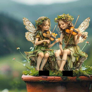 ガーデンピック バイオリン弾く妖精 アクリル製 屋外用 アートオブジェ アメリカンカントリー調 庭 鉢植え プランター 植物 花壇 飾り 差し込み式(x2)