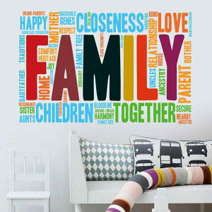 ウォールステッカー ファミリー 英語 英字 ロゴ インテリア 装飾 リビング 寝室 ソファ 背景 壁紙シール 防水 PVC モダン シンプル DIY デコレーション