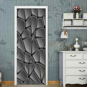 ウォールステッカー 3D 幾何学模様 ブラック ドア用 壁紙シール リメイクシート 自己粘着 剥がせる おしゃれ 簡単貼付 リビング 寝室 模様替え