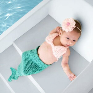 ベビー 新生児 男女兼用 ニューボーンフォト 生後0ヶ月〜6ヶ月 記念撮影 お宮参り 百日祝い 人魚 マーメイド コスチューム ニット 柔らかい かわいい オールシーズン セット