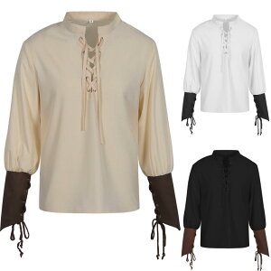 シャツ メンズ 男性用 春秋 ルネサンス 中世 スチームパンク 海賊 パイレーツ 欧風 ヴィンテージ 舞台衣装 コスプレ 仮装 イベント 長袖 ポリエステル素材