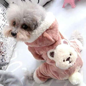 犬服 小型犬用 ビションフリーゼ ポメラニアン シュナウザー トイプードル リード付き 四脚ロンパース サンゴフリース 秋冬服 かわいい カジュアル 男女兼用