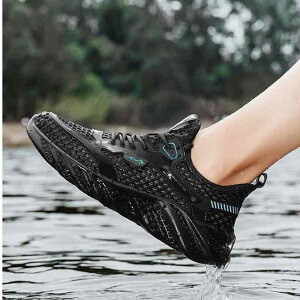 ウォーターシューズ メンズ 軽量 薄手 通気性 速乾 大網目メッシュ素材 ローカット レースアップ クッション性 スポーツカジュアル アウトドア レジャー トラベル 登山 トレッキング マリン