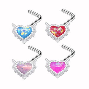 鼻ピアス 男女兼用 ユニセックス サージカルステンレス製 キラキラ ハート型 L字型 ラインストーン 電気メッキ加工 おしゃれ ファッション かわいい セクシー 欧米風 ボディピアス ジュエリ
